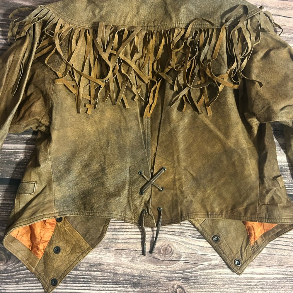 Brown Fringe Leather Jacket - Picture 7 of 10